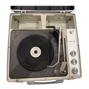 Vintage Singer Portable Stereo Transistorized Record Player Phonograph w Case
